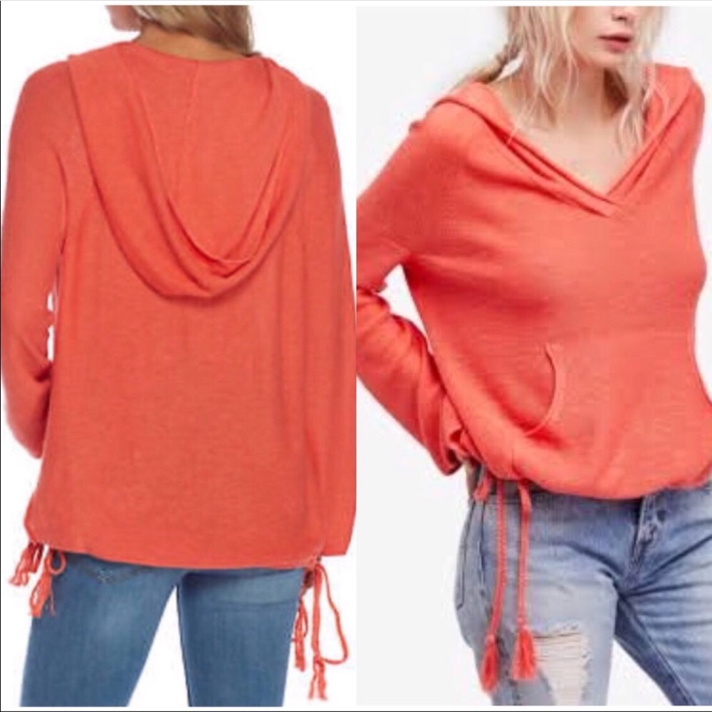 Free People Coral Optimistic Linen Hoodie